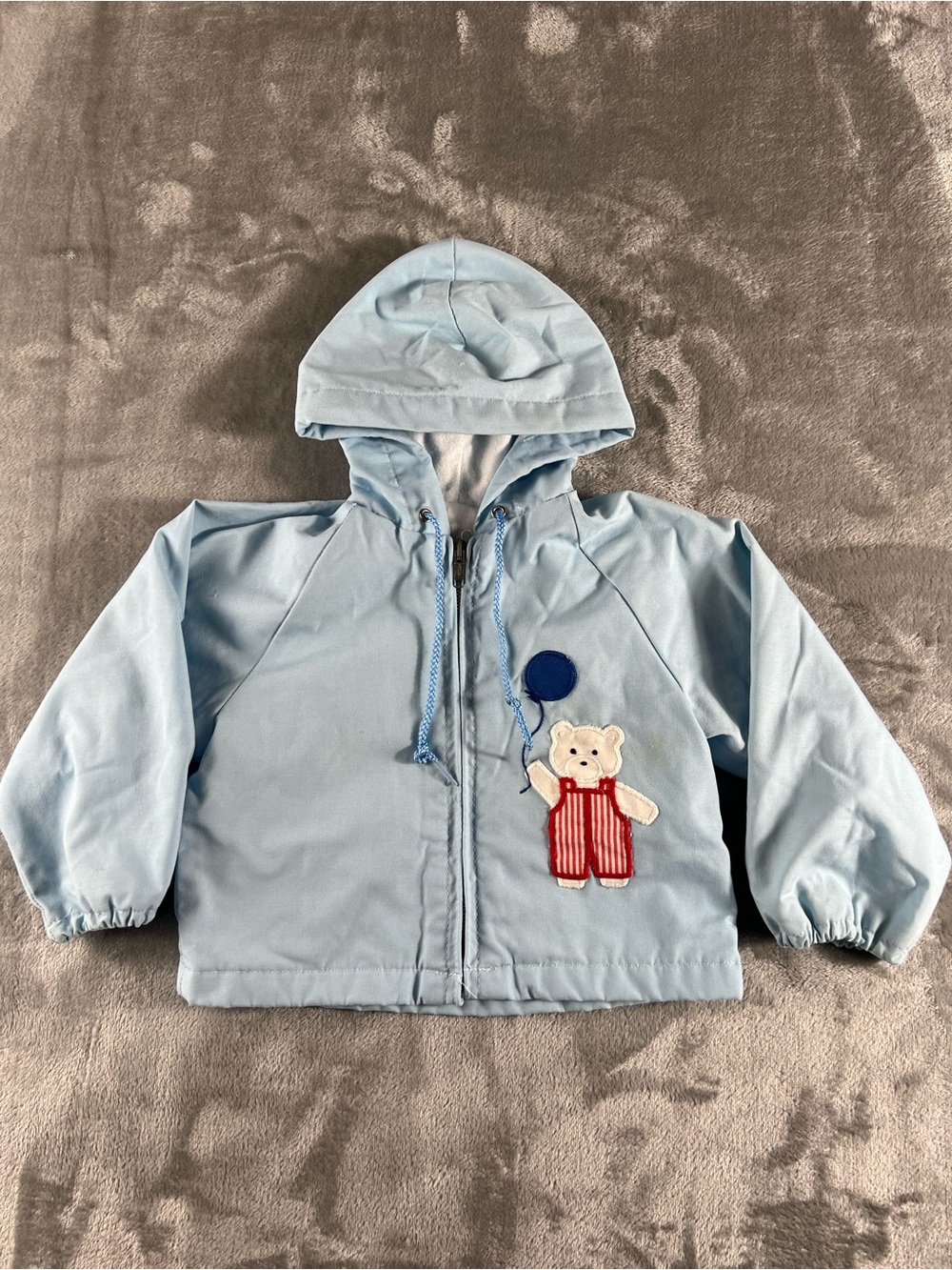 Vtg Gerber Baby Blue Light Jacket Embroidered Bear Balloon Sz 24 Months Hooded